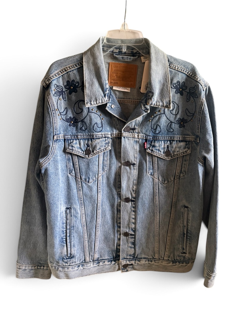 Levi's Light Blue Denim Jacket with Navy Floral Embroidery